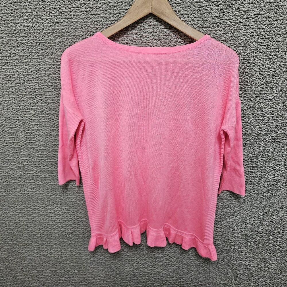 PINK ROSE Womens Knit Top Pink 3/4 Sleeve Ruffle Hem Lightweight Size M